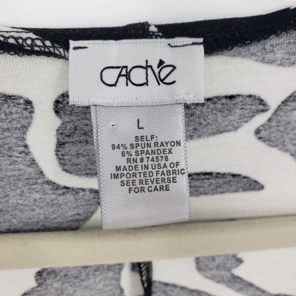 3/$25 Cache Faux Wrap Dress L Abstract Floral Bodycon Sheath Cap Sleeve Black - Picture 3 of 9